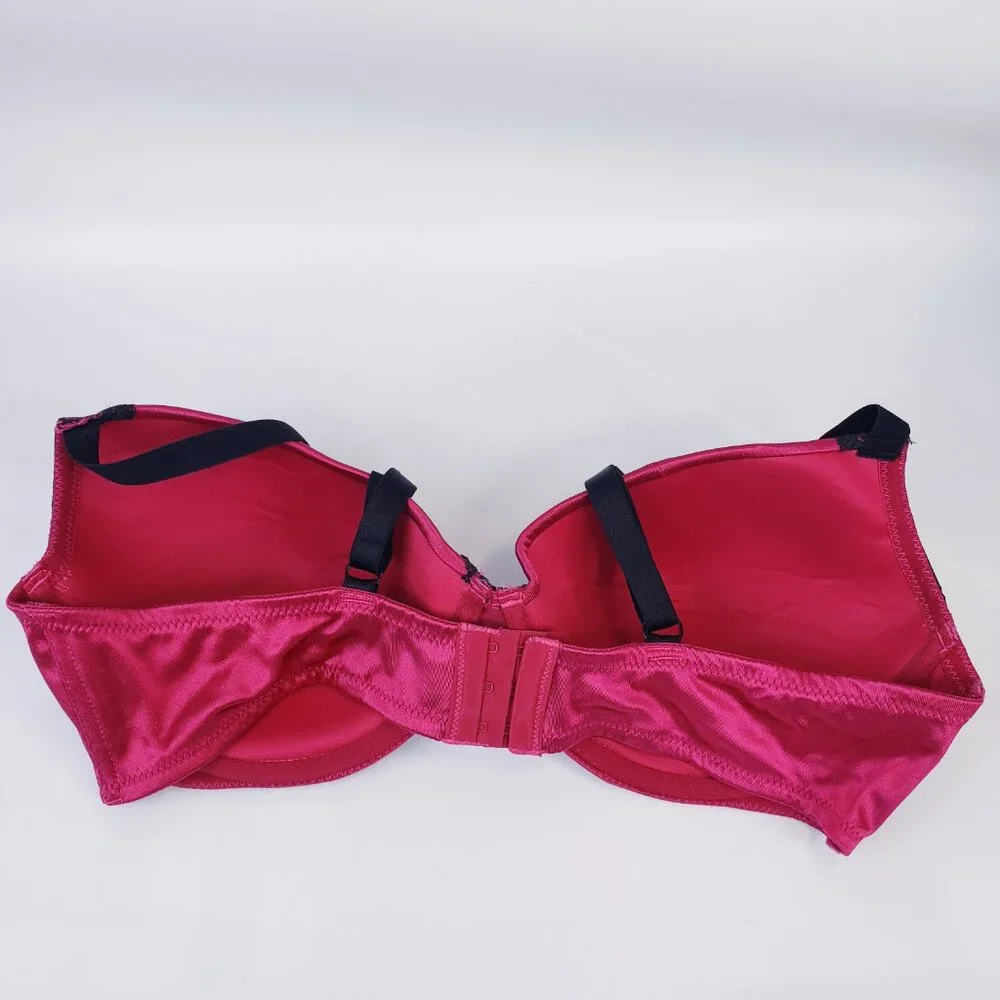 Fredericks of Hollywood Bra ~ Size 40DD Wine Red & Black Lace Padded Wire Bra - Picture 2 of 7